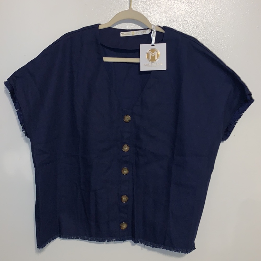 NWT Marie Oliver Clara Linen button down blouse nautical - Picture 8 of 9